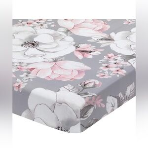 LAMBS & IVY Signature Botanical Baby Watercolor Floral Cotton Crib Sheet - Gray